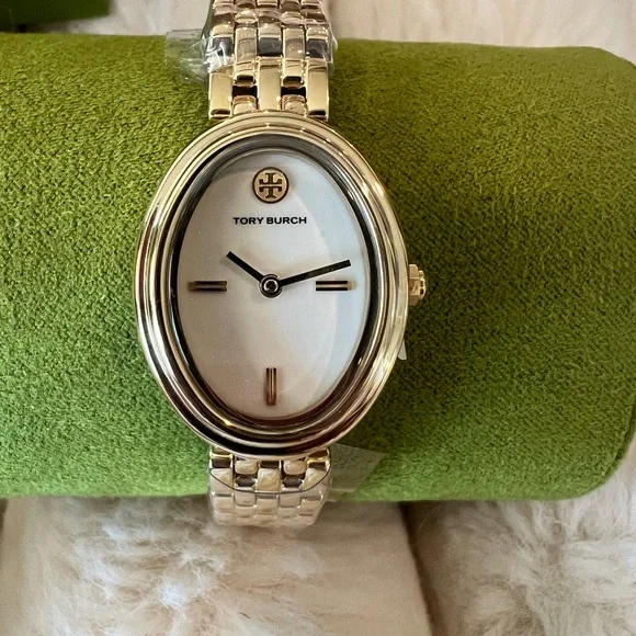 Tory Burch Gold Bracelet Watch with White Face